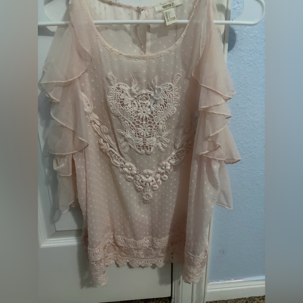 Forever 21 Blush Lace Ruffle Blouse